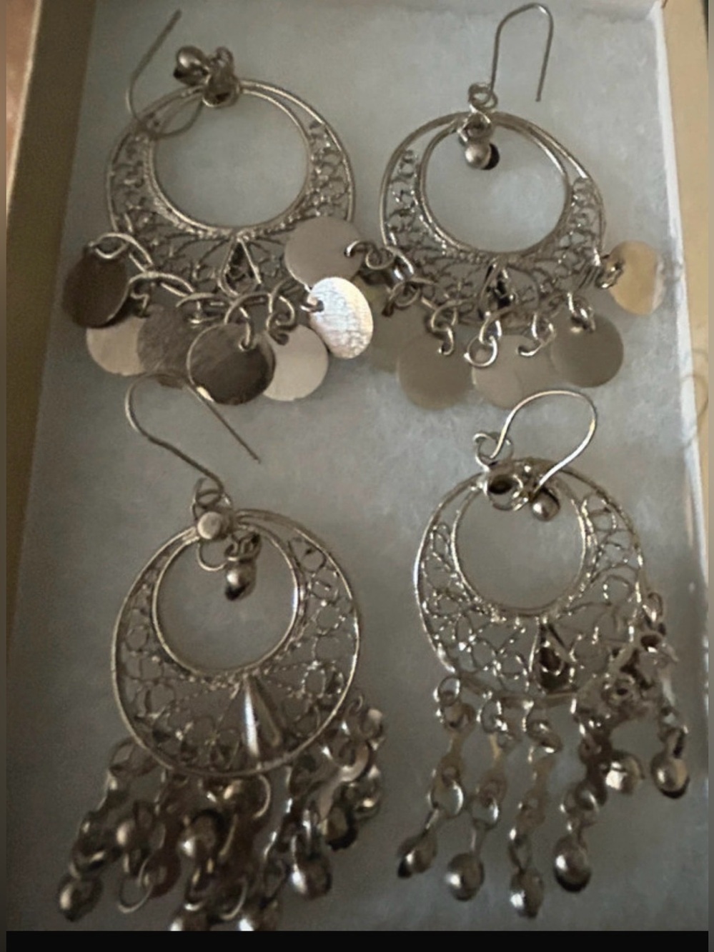 Silver Filigree Chandelier Drop Earrings - Silver